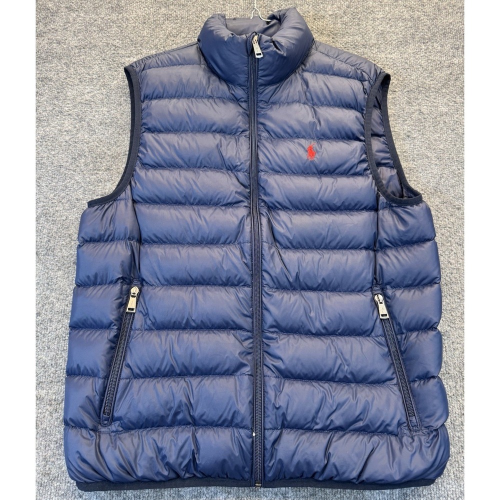 Polo Ralph Lauren Men's M Navy Blue Down Puffer Vest Full Zip Pony